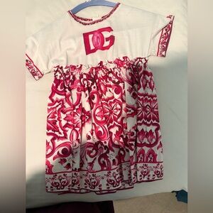 Dolce & Gabbana White and Fuchsia Printed Kids Dress Top